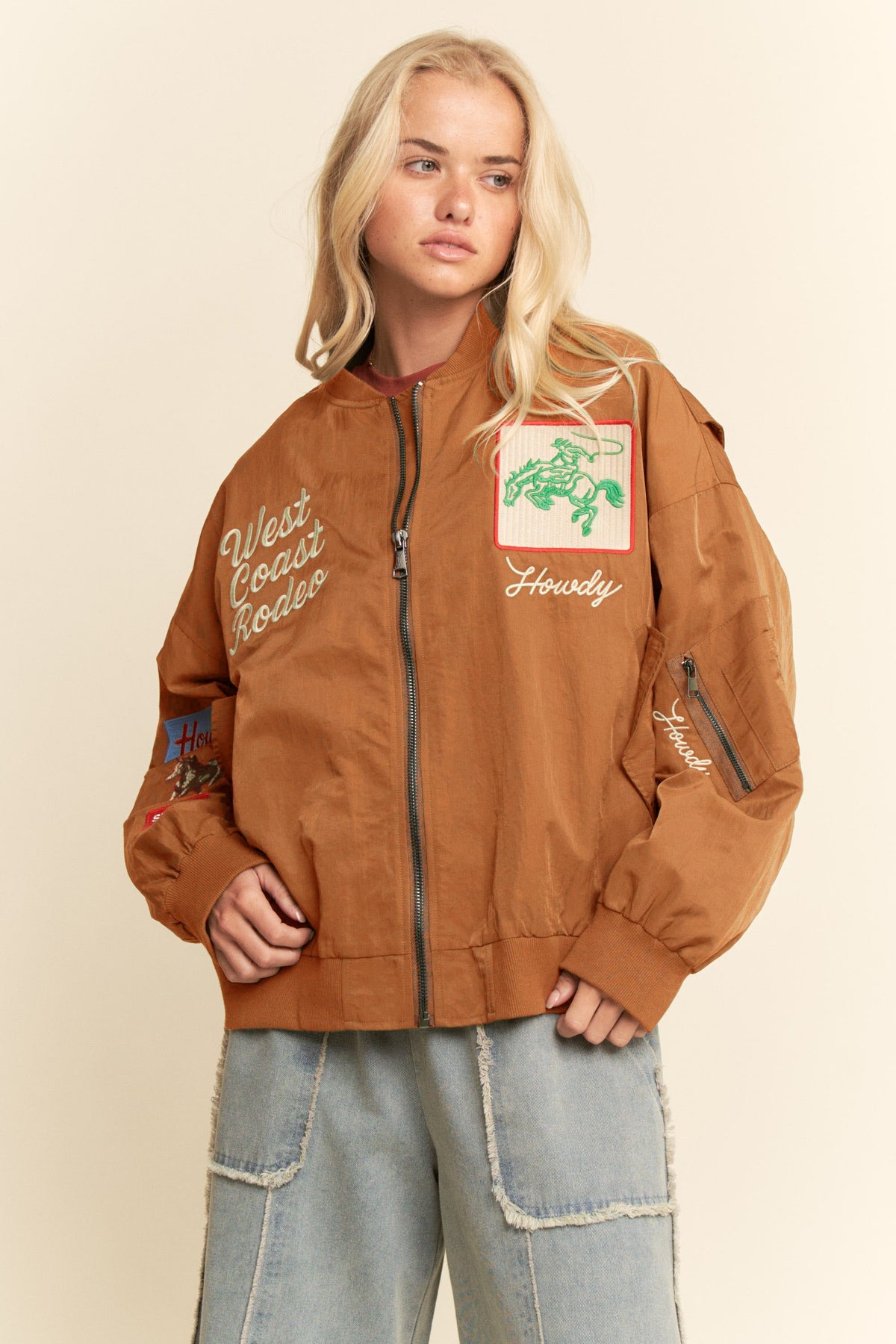Orange West Coast Embroidered Bomber Jacket