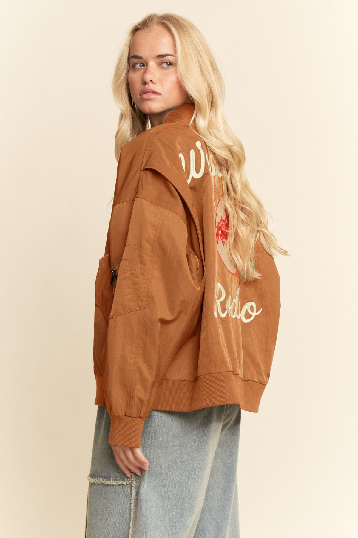 Orange West Coast Embroidered Bomber Jacket