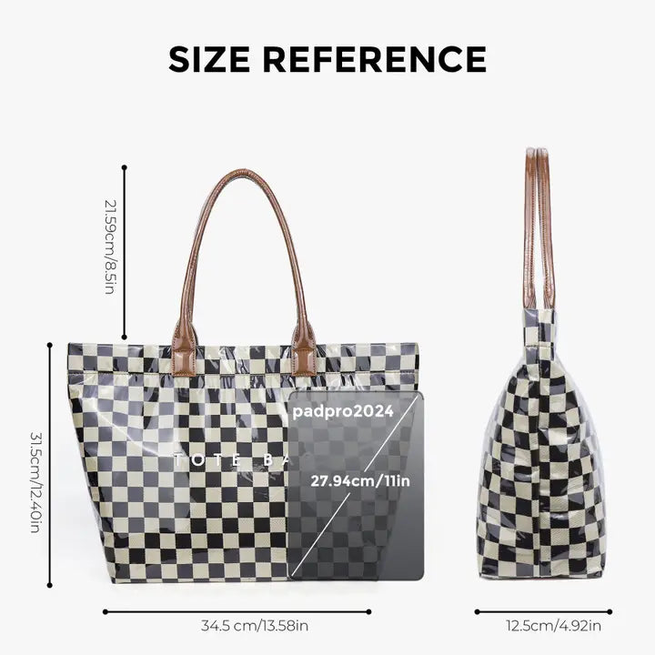 Zipper Checkered Tote Bag Waterproof Beach Tote Bag