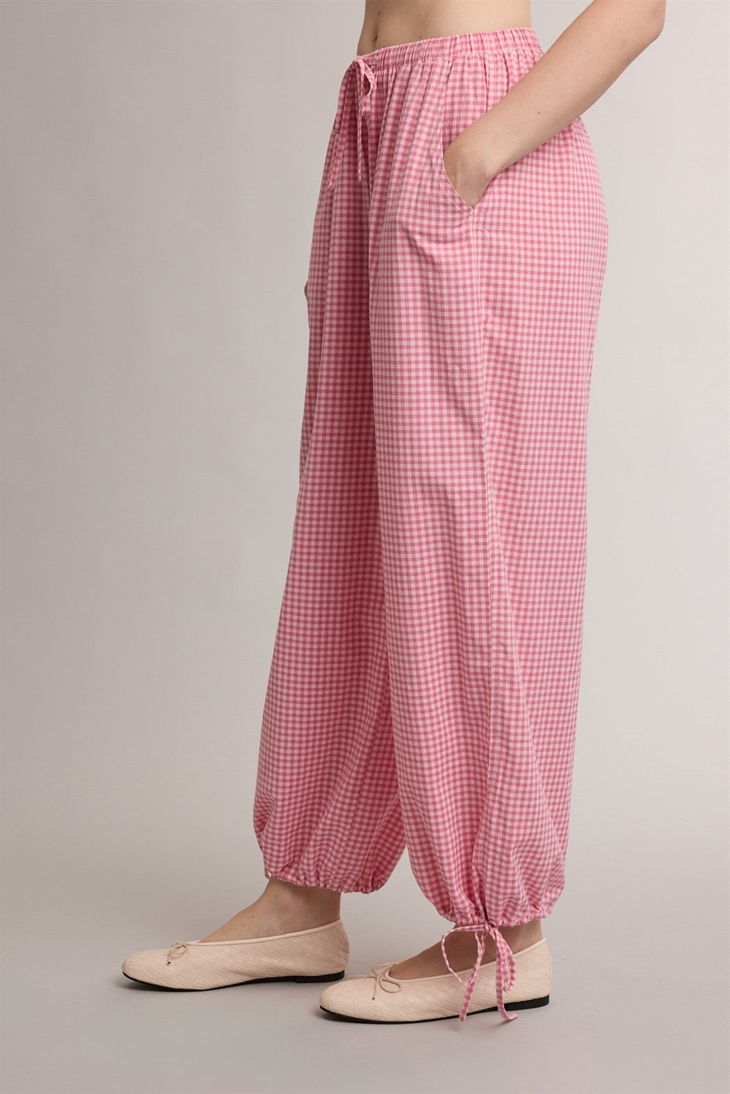 Red Gingham Drawstring Jogger Pants