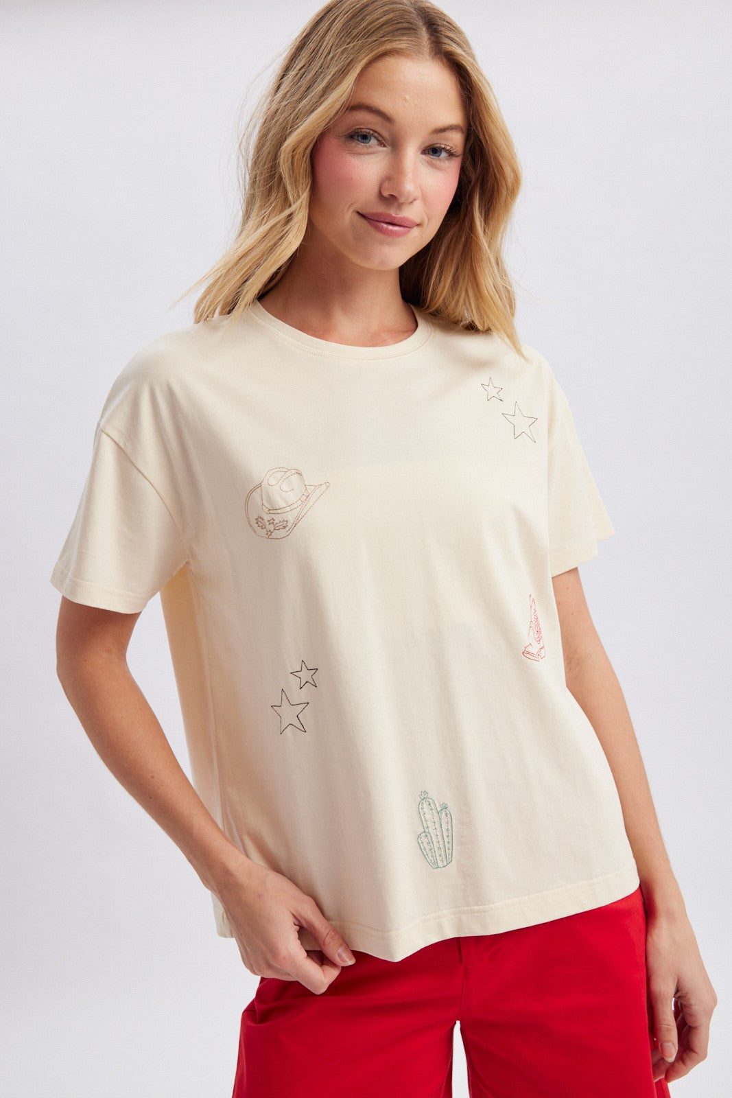 Ecru Western Icons Embroidered Tee