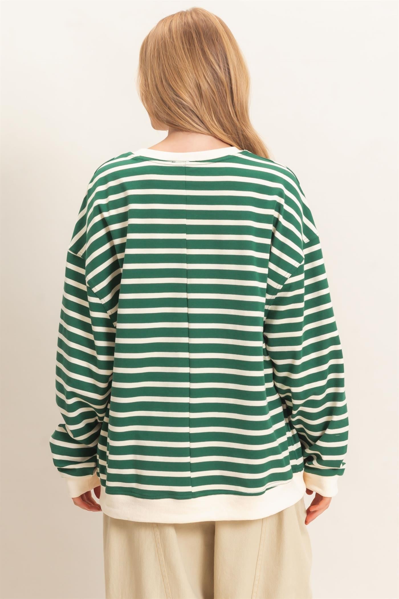 Green Striped Long Sleeve Pullover
