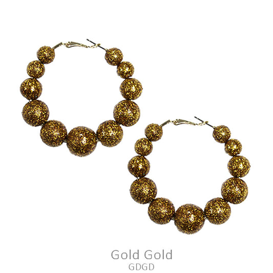 1.5" Gold Glitter Beaded Hoop Earrings