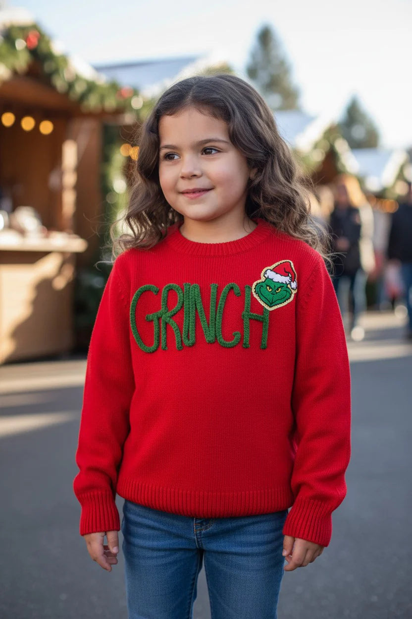 Girls Red Grinch Sweater