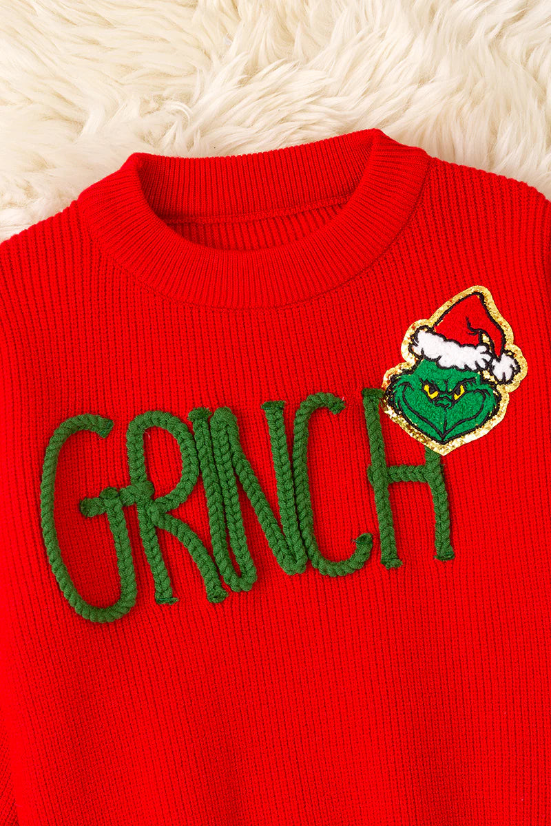 Girls Red Grinch Sweater