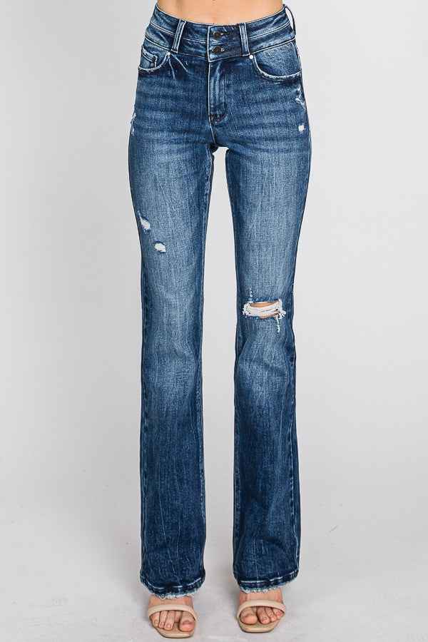 Distressed High Rise Bootcut Jeans