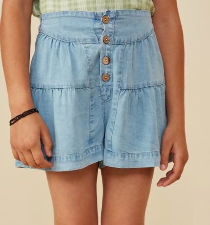 Girls Light Denim Button Fly Shorts
