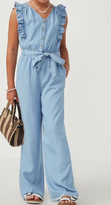 Girls Light Denim Romper