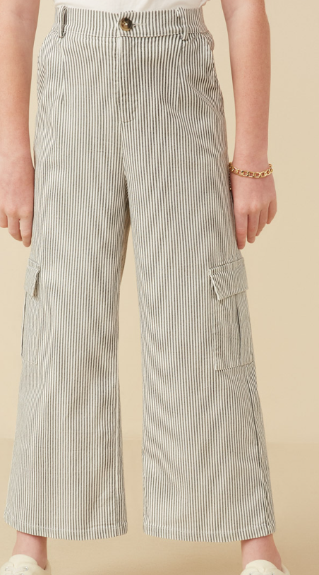 Girls Grey Striped Wide Leg Pants
