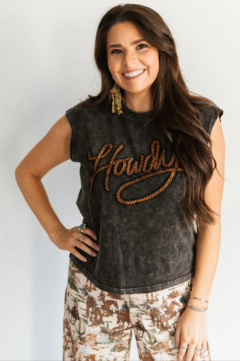 Vintage Black Howdy Tank Top