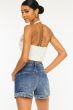 Mid Rise Raw Frayed Hem Denim Shorts