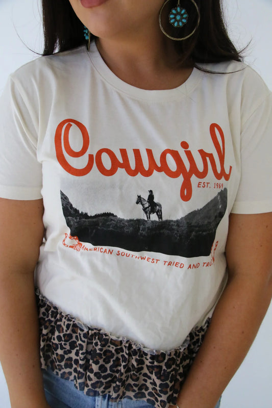 Cowgirl Graphic & Leopard Lace Tee