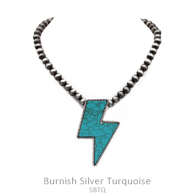 Faux Navajo Pearl Necklace with Turquoise Lightning Bolt