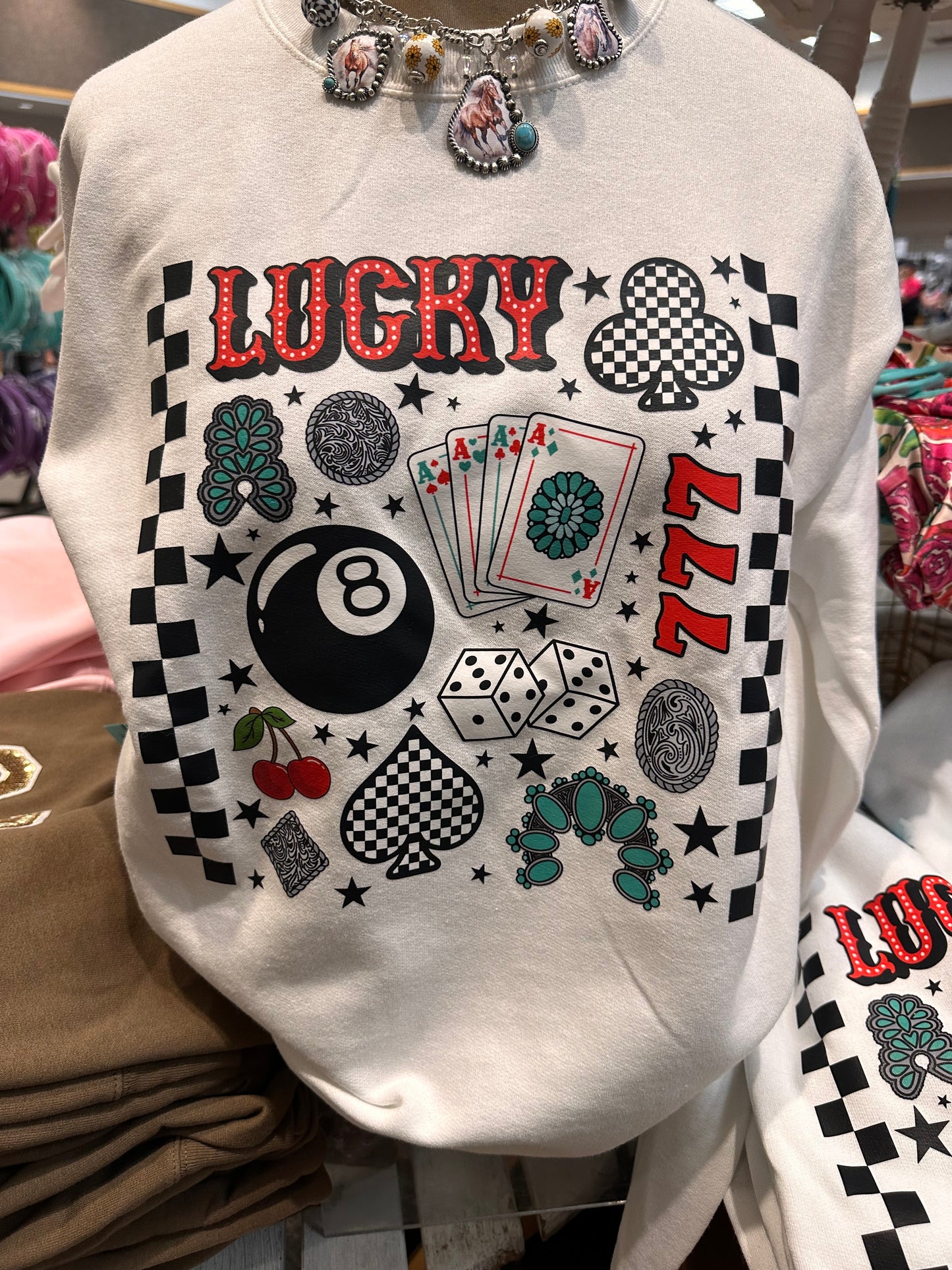Lucky 777 Collage White Sweatshirt