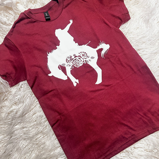 Maroon Foral Bronc Tee