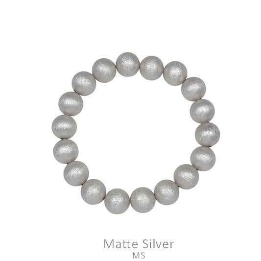 Matte Silver Beaded Stretch Bracelet
