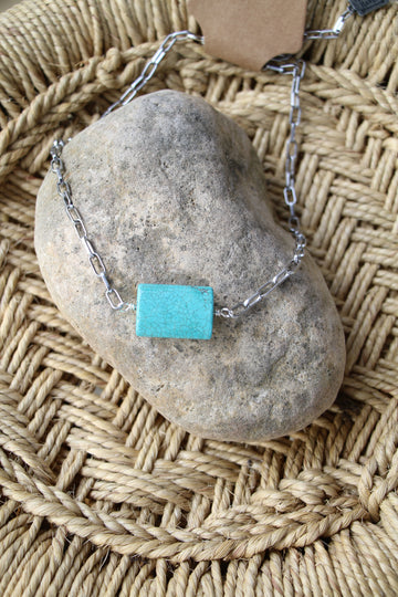 Square Turquoise Paperclip Necklace