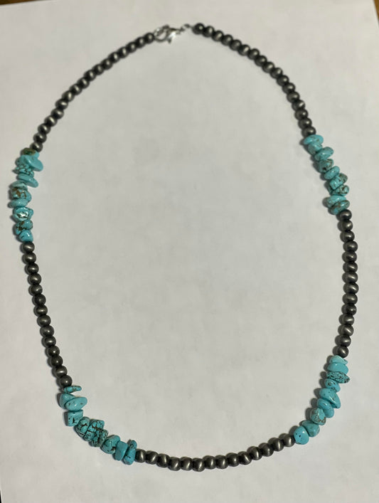 Navajo Pearl & Turquoise Rock Necklace