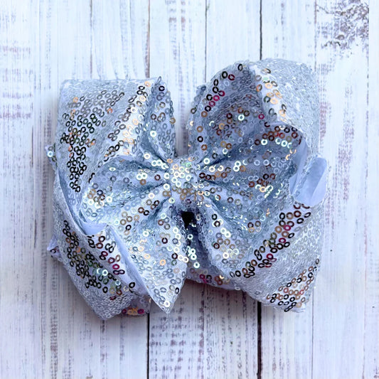 Silver Glitter 6.5" Double Layer Hair Bow