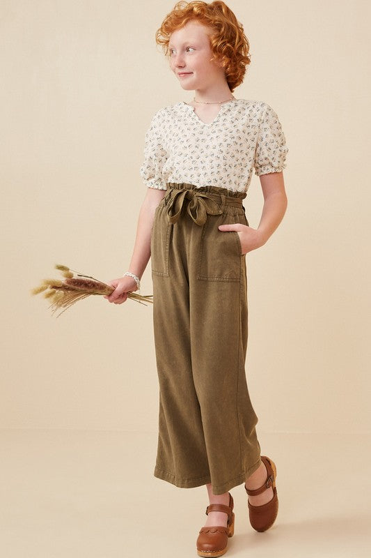 Girls Olive Tencel Wide Leg Pant