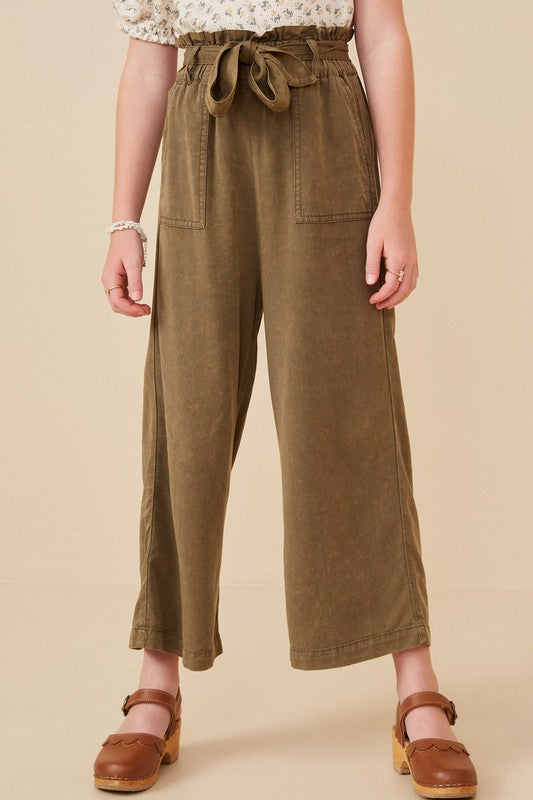 Girls Olive Tencel Wide Leg Pant