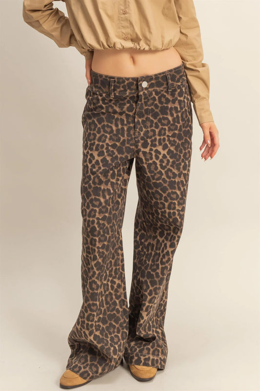 Washed Leopard Print Trousers
