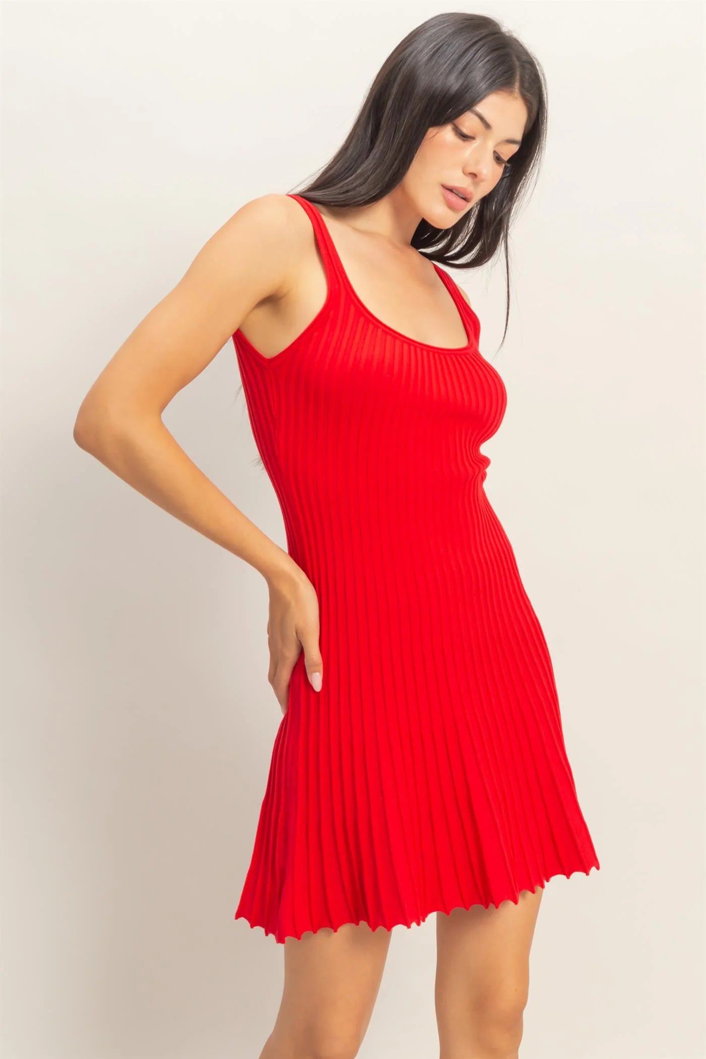 Pleated Knit Tank Mini Dress