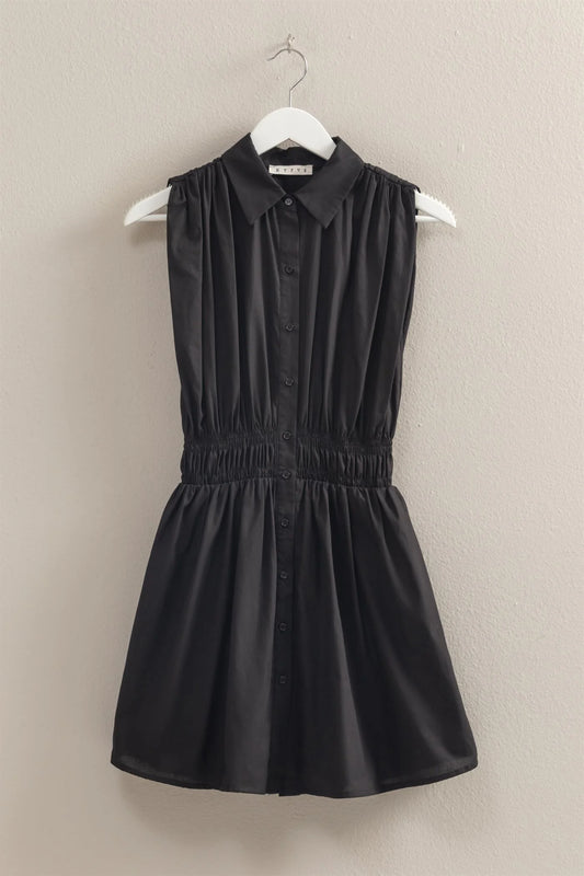 Black Elastic Waist Sleeveless Dress
