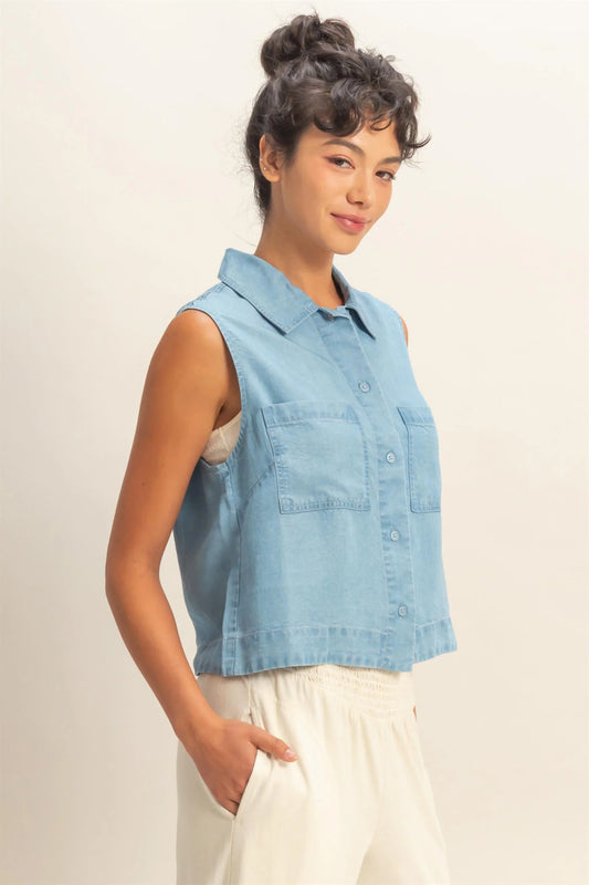 Light Blue Lyocelle  Sleeveless Top