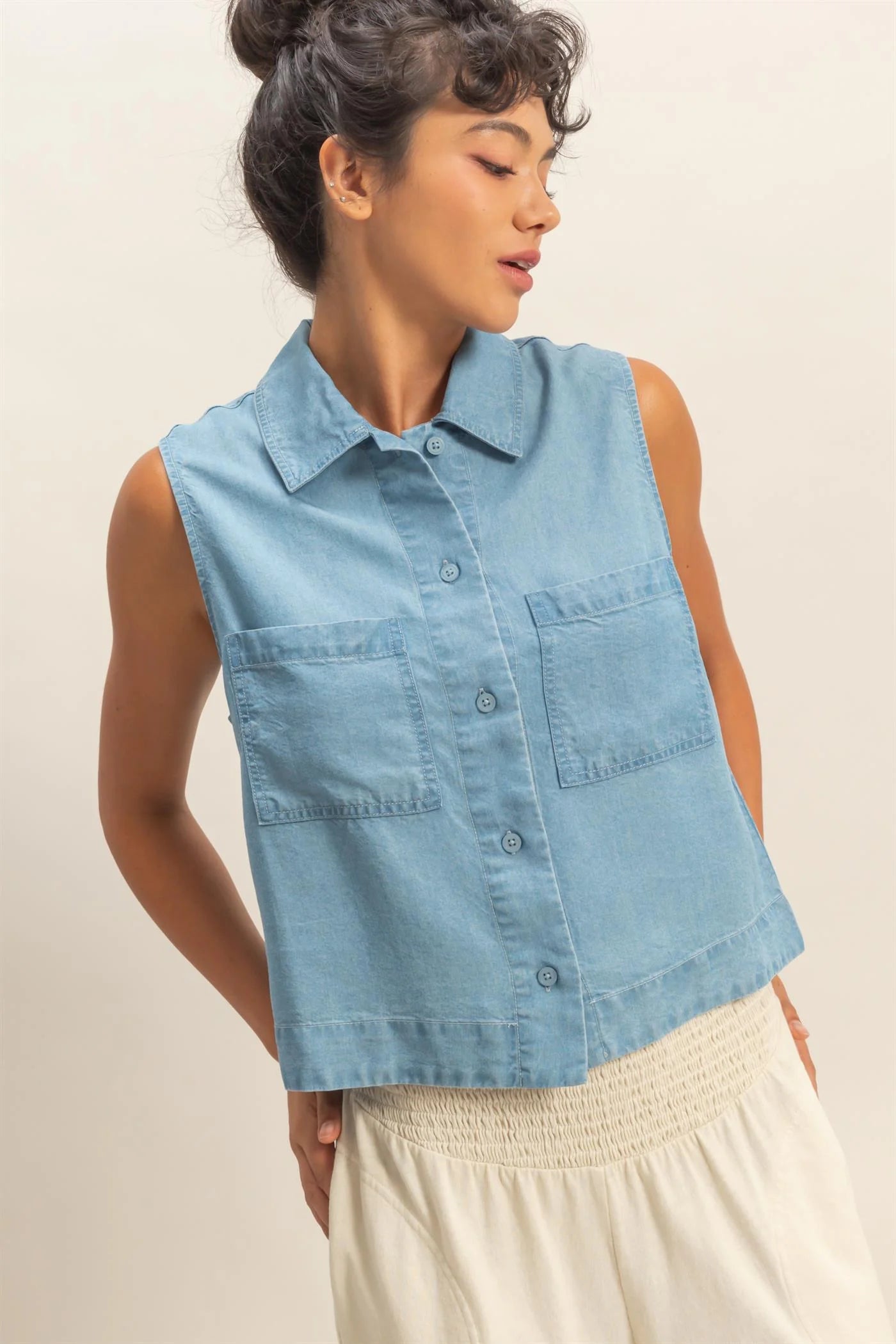 Light Blue Lyocelle  Sleeveless Top