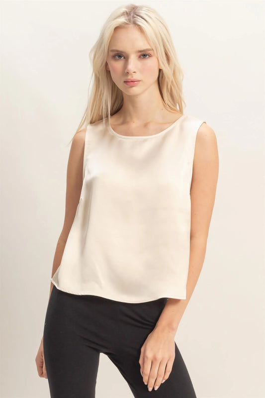 Satin Sleeveless Round Neck Top