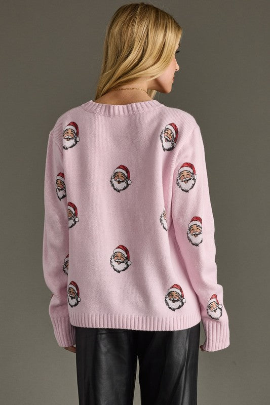 Light Pink All Over Santa Sweater