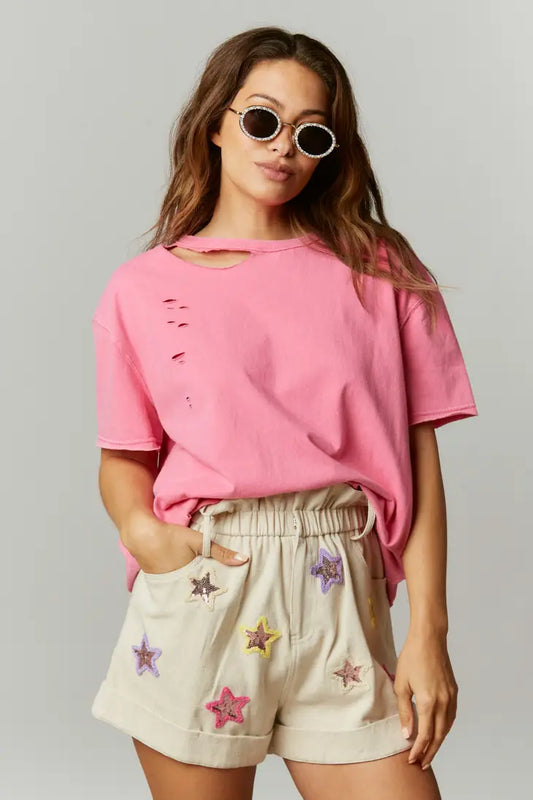 Pink Distressed T-Shirt