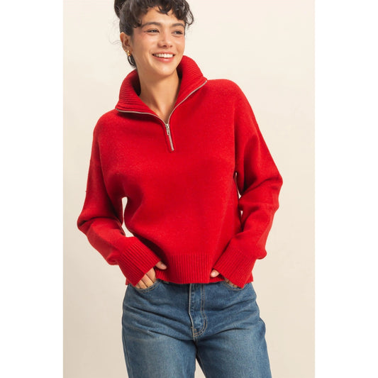 Red Half Zip Classic Sweater