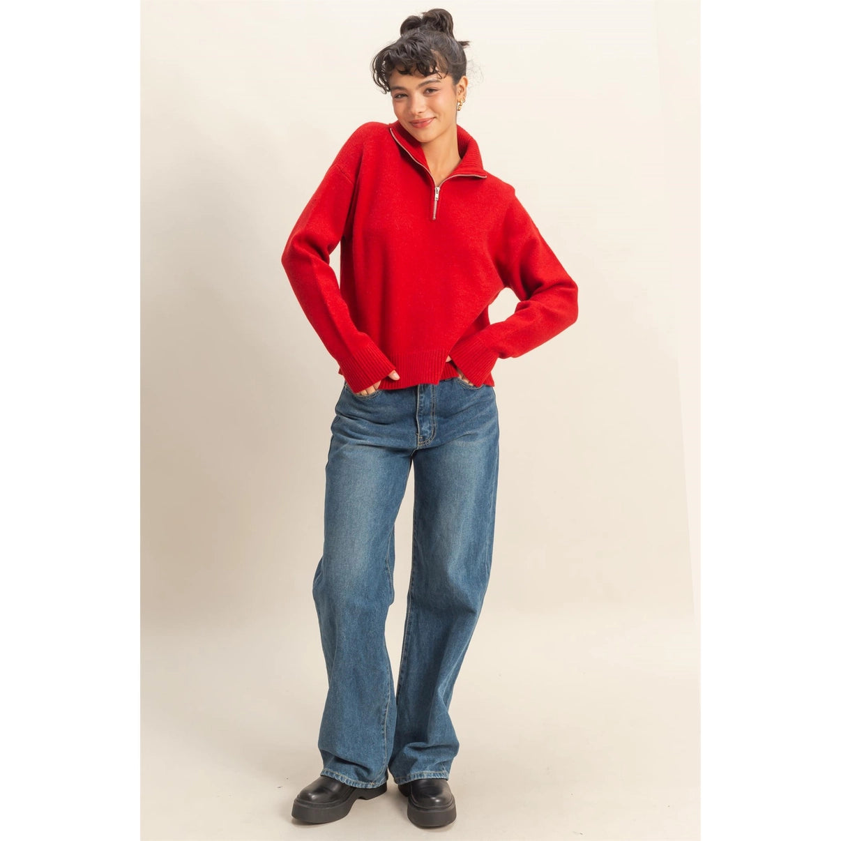 Red Half Zip Classic Sweater
