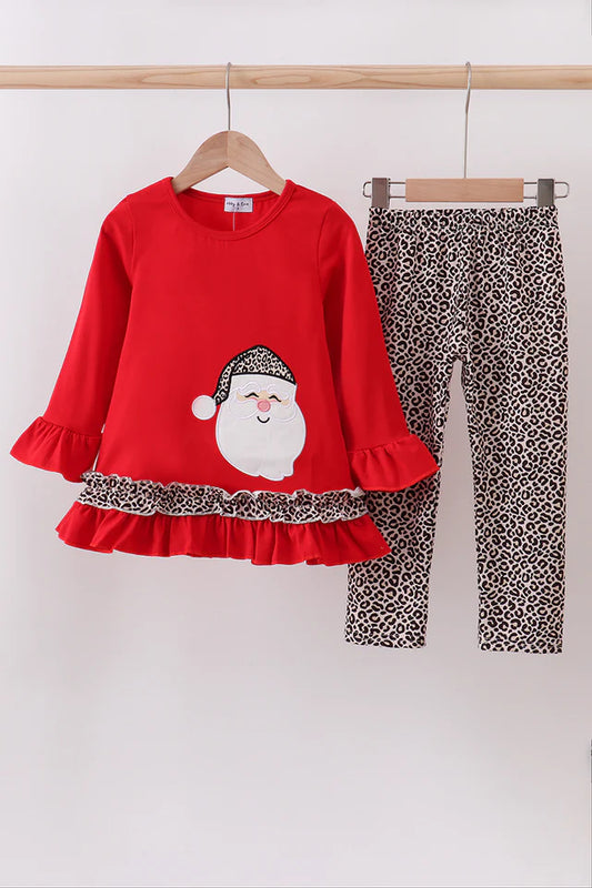 Infant & Girls Red Santa Ruffle Pants Set