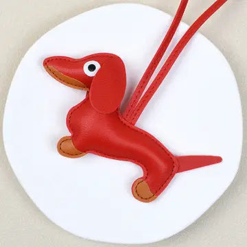 Red Leather Dachshund Keychain