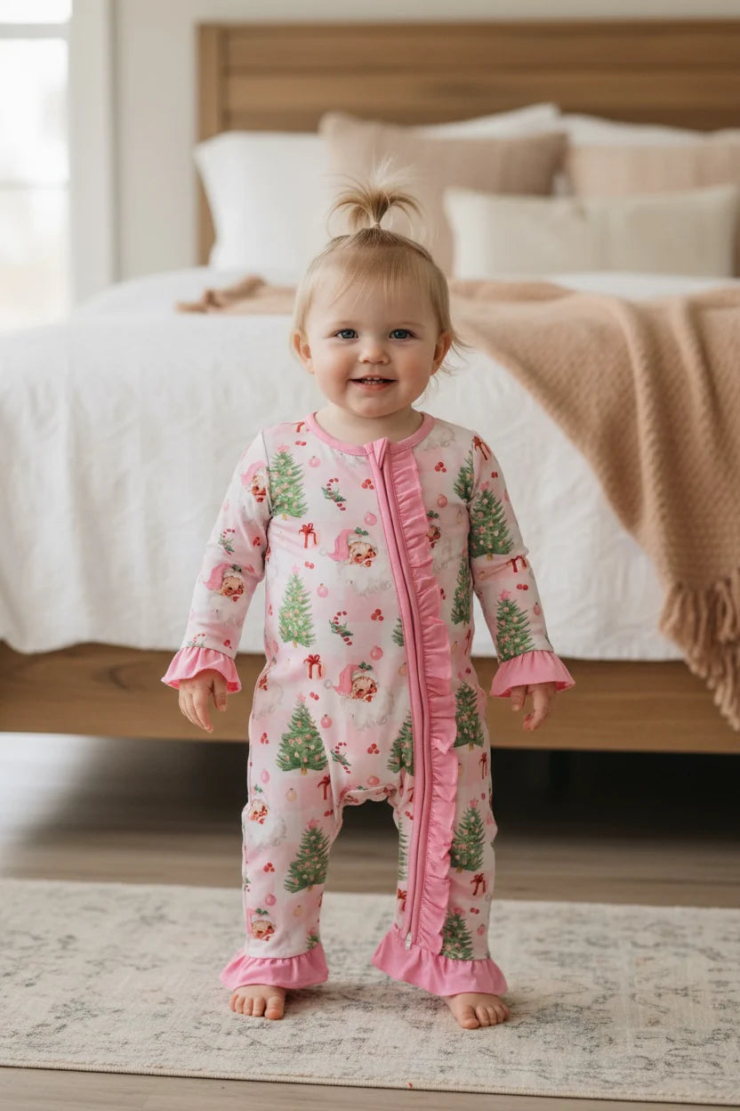 Infant & Toddler Pink Santa Ruffle Onesie