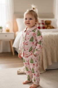 Girls Pink Santa & Tree PJ Set