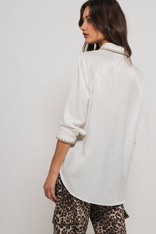 Silky Contrasting Scalloped Western Shirt