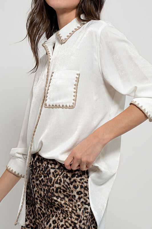 Silky Contrasting Scalloped Western Shirt