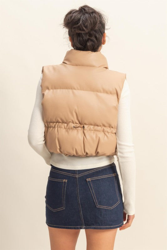Dark Taupe Faux Leather Puffer Vest
