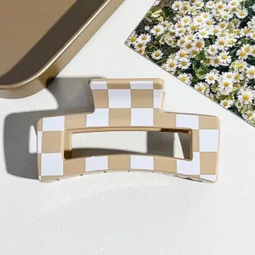 Tan Checkered Hair Clip