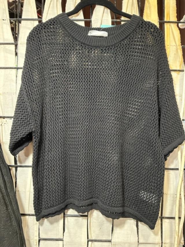 Black Loose Mesh Sweater Top