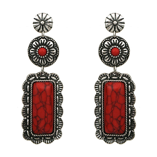 Red Double Concho Drop Earring