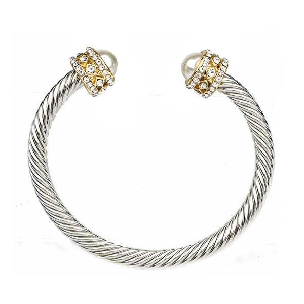 Gold and Silver with Pearl Cable Bracelet