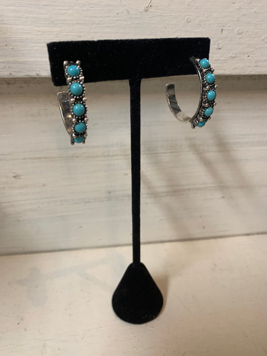 5 Stone Small Turquoise Hoops