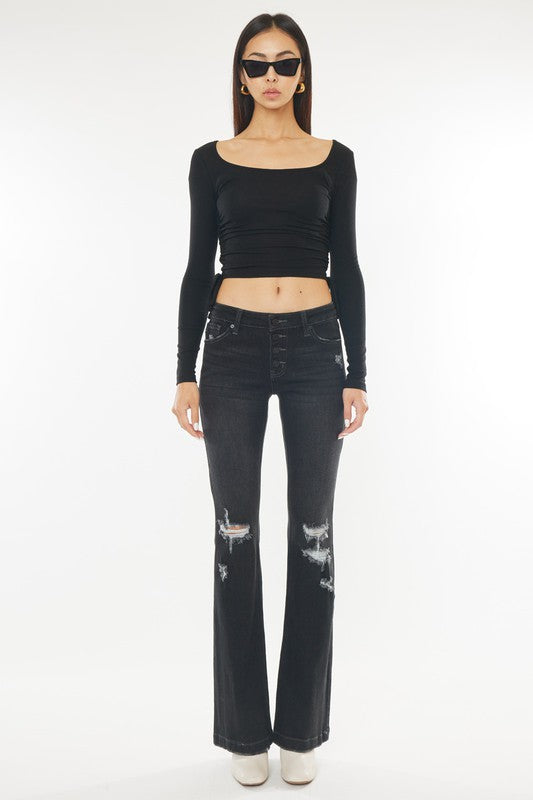 KanCan Distressed Black Flare Jeans