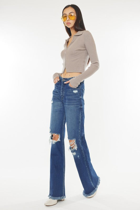 KanCan Distressed High Rise Flare Jeans