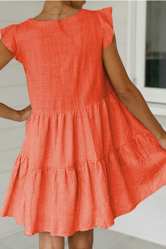 Leslie V-Neck Burnt Orange Embroidered Dress